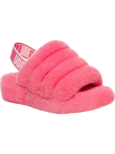 Ugg Fluff Yeah Womens Shearling Slingback Slide Slippers In Pink
