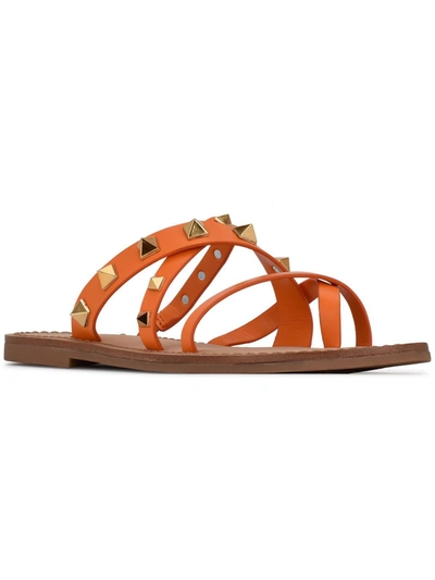 Nine West Cerri Womens Faux Leather Studded Slide Sandals In Orange