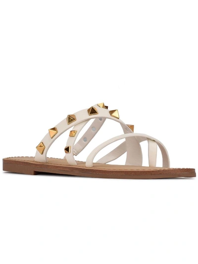 Nine West Cerri Womens Faux Leather Studded Slide Sandals In White
