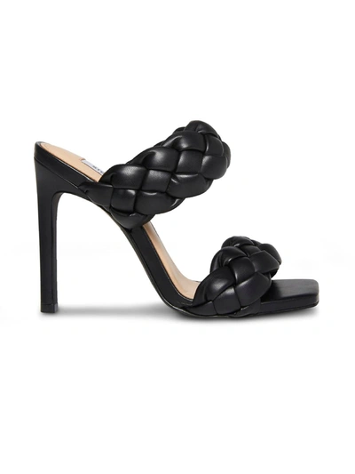 Steve Madden Kenley Woven-strap Faux-leather Heeled Sandals In Black