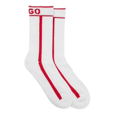 Hugo Two-pack Of Ribbed Socks With Stripes And Logo In White