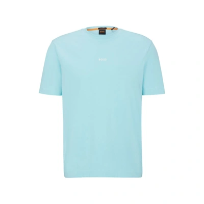 Hugo Boss Relaxed-fit T-shirt In Stretch Cotton With Logo Print In Light Blue