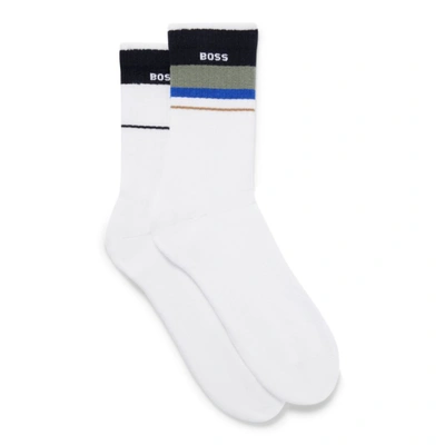 Hugo Boss Two-pack Of Quarter-length Logo Socks With Stripes In White