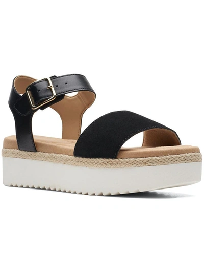 Clarks Lana Shore Womens Leather Open Toe Wedge Sandals In Black