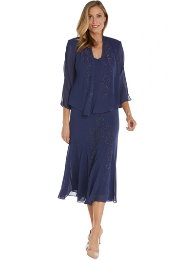 R & M Richards Womens Chiffon Sleeveless Dress With Jacket In Blue