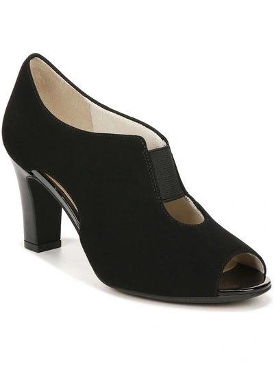 Lifestride Carla Womens Faux Suede Open Toe Pumps In Black