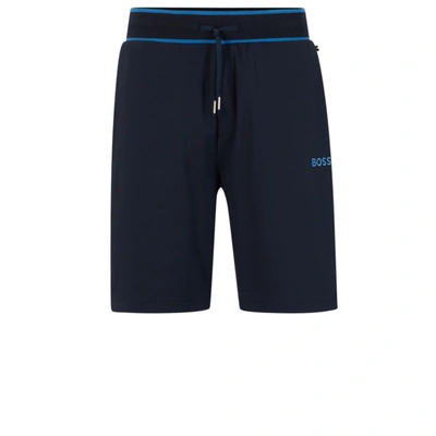 Hugo Boss Embroidered-logo Loungewear Shorts In Cotton-blend Piqu In Dark Blue