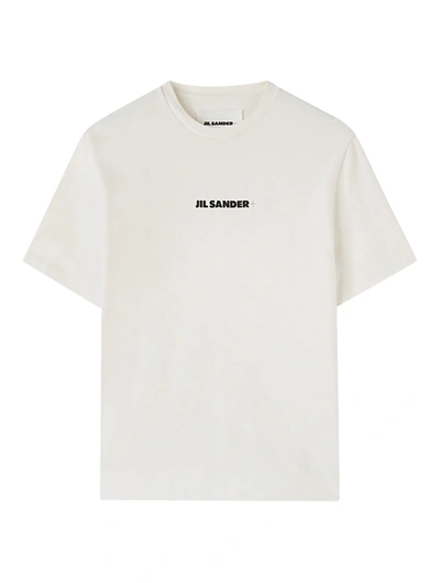 Jil Sander Rew Neck Short Sleeves T-shirt With Printed Logo On Chest In White