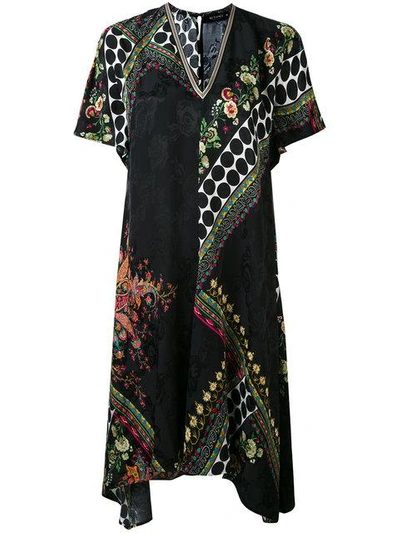 Etro Mixed-print Short-sleeve Silk Dress, Black In Multicoloured