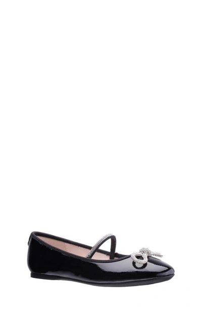 Nina Kids' Wyny Rhinestone Bow Flat In Black Pat