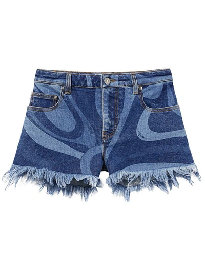 Pucci Wave-print Denim Shorts In Blu/celeste