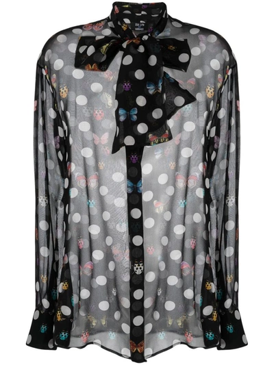 Versace Butterflies-print Long-sleeve Blouse In Grey