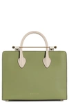 Strathberry Midi Leather Tote In Olive/ Vanilla/ Oat