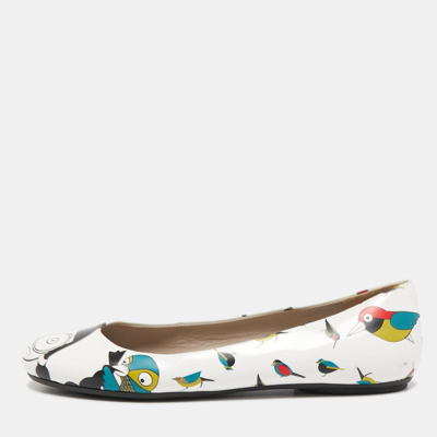 Pre-owned Marc By Marc Jacobs White Bird Print Leather Ballet Flats Size 35