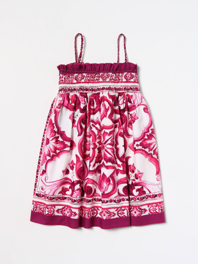 Dolce & Gabbana Kids' Dress In Cotton In Fuchsia