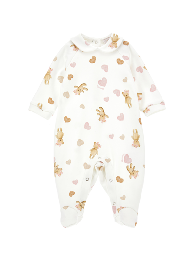 Monnalisa Babies'   Cotton Teddy Bears Playsuit With Collar In Cream