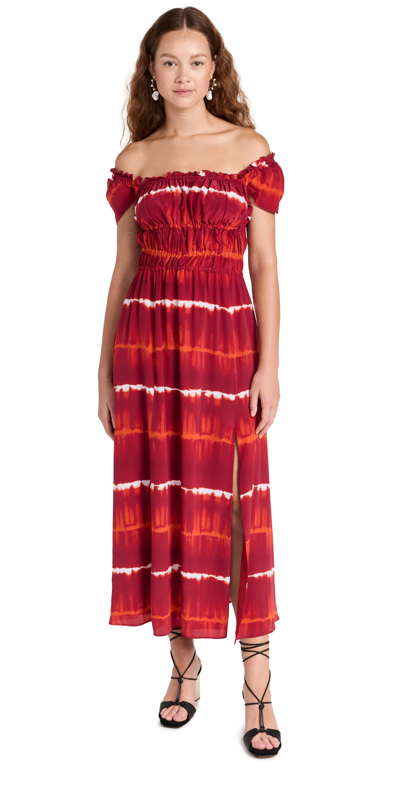 Altuzarra Printed Off-shoulder Silk Midi Dress In Red