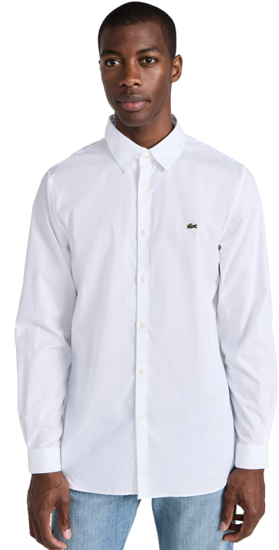 Lacoste Slim Fit Stretch Cotton Poplin Shirt In White