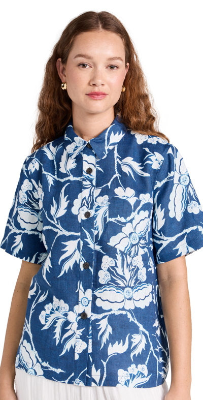 Mara Hoffman Otto Floral-print Hemp Shirt In Blue