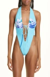 MIAOU VEDA PLUNGE ONE-PIECE THONG SWIMSUIT