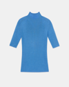 Lafayette 148 Finespun Voile Ribbed Short Sleeve Sweater In Sonic Blue