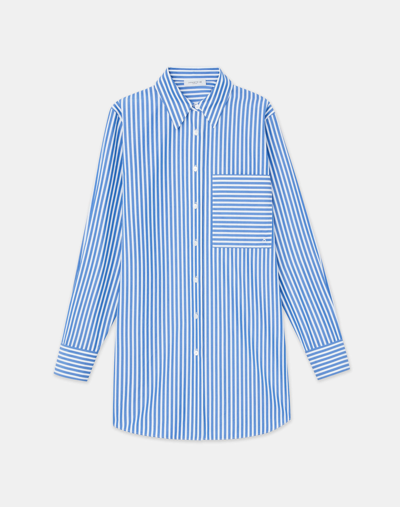 Lafayette 148 Plus-size Framed Stripe Cotton Poplin Shirt In Royale