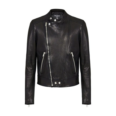 BALMAIN LEATHER BIKER JACKET WITH ZIPPER