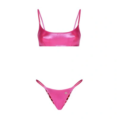 Dolce & Gabbana Laminated Jersey Bikini Set In Lamina_rosa_fuxia