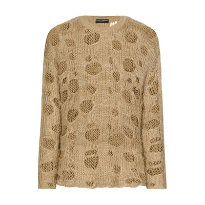 Dolce & Gabbana Crew Neck Linen Under Silk Sweater With Rips In Multicolor