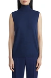 Lafayette 148 Petite Matte Crepe Sleeveless Turtleneck Sweater In Midnight Blue