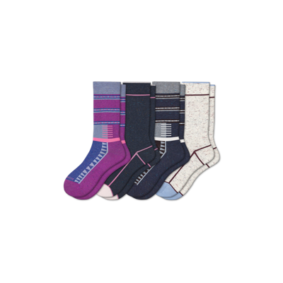 Bombas Lightweight Calf Sock 4-pack In Purple White Mix
