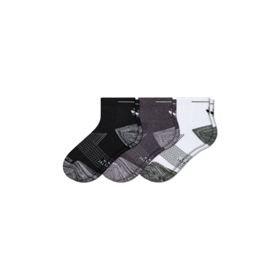 Bombas Running Quarter Sock 3-pack In White Charcoal Black Bee