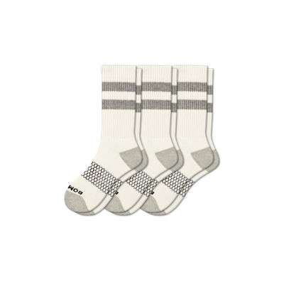 Bombas Vintage Stripe Calf Sock 3-pack In White Grey