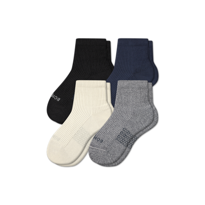Bombas Hybrid Ribbed Quarter Sock 4-pack In Soft White Black Mix