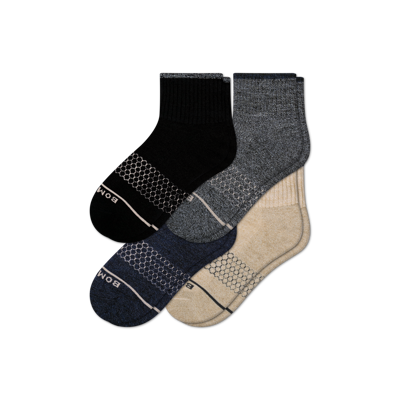 Bombas Merino Wool Blend Quarter Sock 4-pack In Mixed Dark Charcoal
