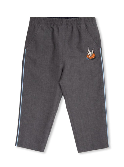 Gucci Kids Logo Embroidered Straight Leg Trousers In Grey