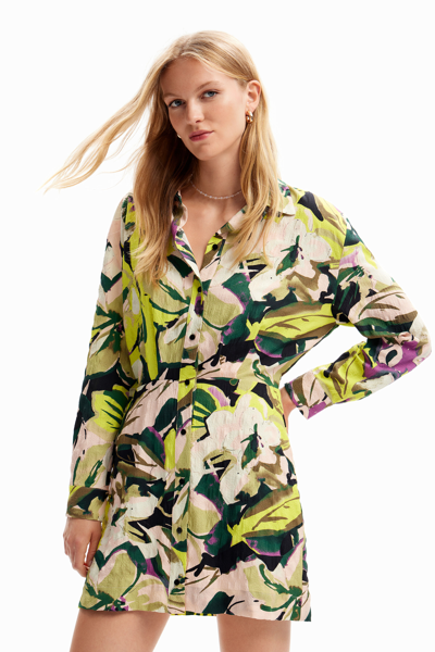 Desigual Short Camouflage Shirt Dress In White