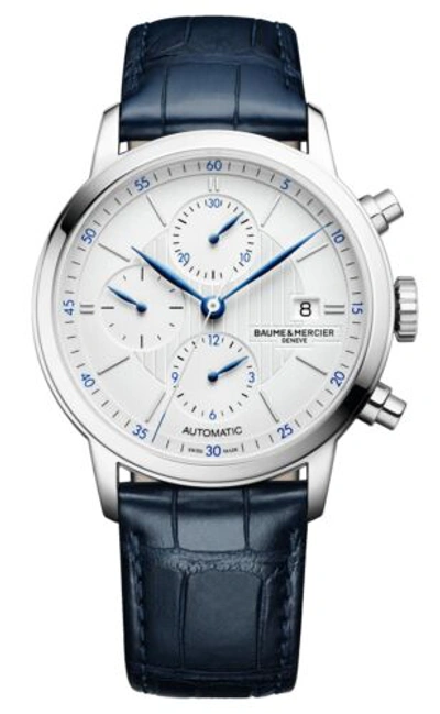 Pre-owned Baume & Mercier Classima Automatic Chronograph Blue Leather Mens Watch M0a10330