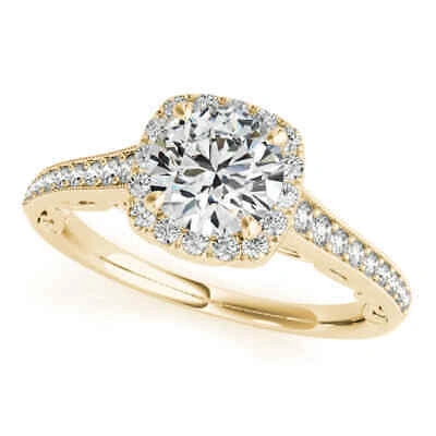 Pre-owned Maulijewels 1 Carat Halo Diamond 14k Yellow Gold Engagement Ring