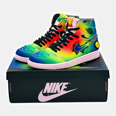 Pre-owned Jordan Dc3481-900 Nike Air  1 Retro Og High J Balvin Tie Dye Raibow Black Pink