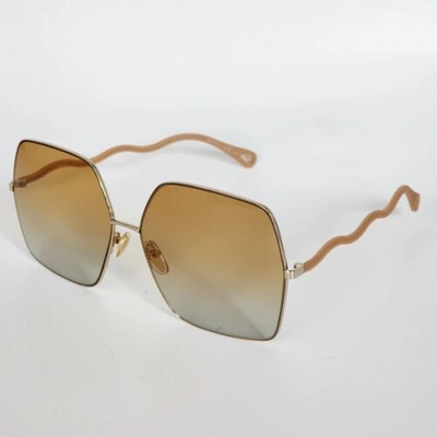 Pre-owned Chloé ?chloe Ch0054s Square Oversized 004 Gold/ Pink Orange Gradient Sunglasses