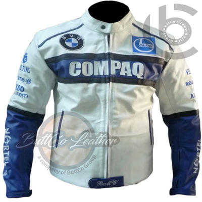 Pre-owned Seven Bmw Compaq White Genuine Cowhide Leather Coat Motorcycle Motorbike Biker Jacket