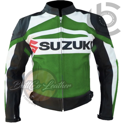 Pre-owned Seven Motorcycle Jacket. Real Leather Motorcycle Racing Motorbike Biker Coat. Suzuki In Green Black White
