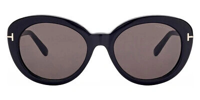 Pre-owned Tom Ford Ft1009 Lily-02 Sunglasses Shiny Black/t Logo Smoke 55mm In Gray