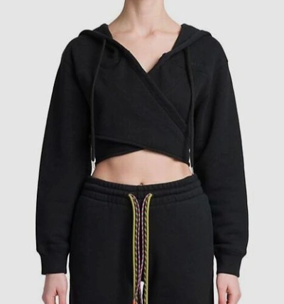 Pre-owned Ambush $800  Women's Black Cotton Cross Wrap Cropped Hoodie Sweater Size Xs