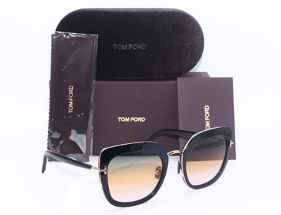 Pre-owned Tom Ford Tf 945 01b Virginia Black Gradient Authentic Frame Sunglasses 55-23 In Orange Grey