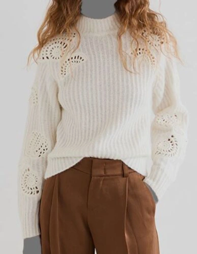Pre-owned Vince $525  Women's White Alpaca/wool Crochet Ribbed Long-sleeve Sweater Size L