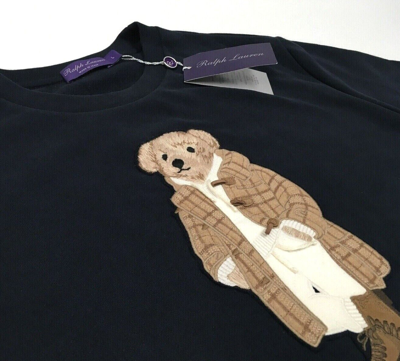 Pre-owned Ralph Lauren Purple Label Toggle Coat Papa Bear Patch Fleece Sweater Sweatshirt In Blue