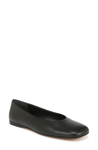 Vince Leah Leather Square-toe Ballerina Flats In Black
