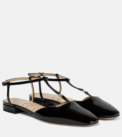 Gucci Marmont Patent Leather Ballerina Flats In Black